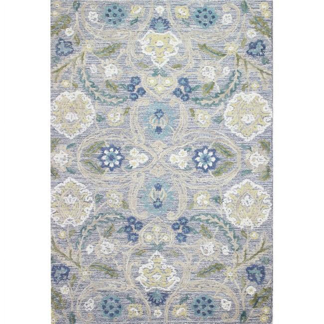 Handmade Slate Gray Wool Floral 9' x 12' Area Rug