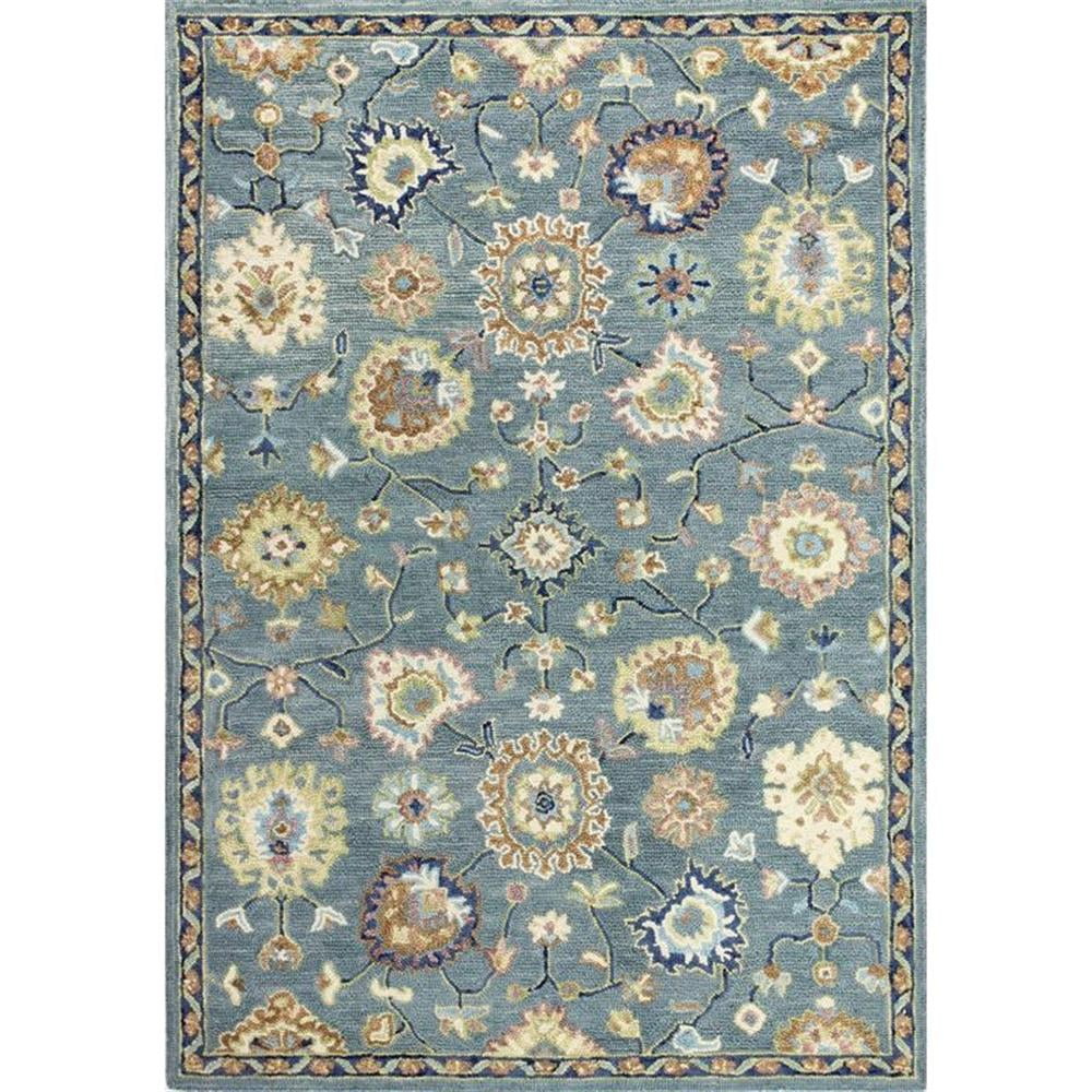Handmade Blue Wool Floral Motif 8' x 10' Area Rug