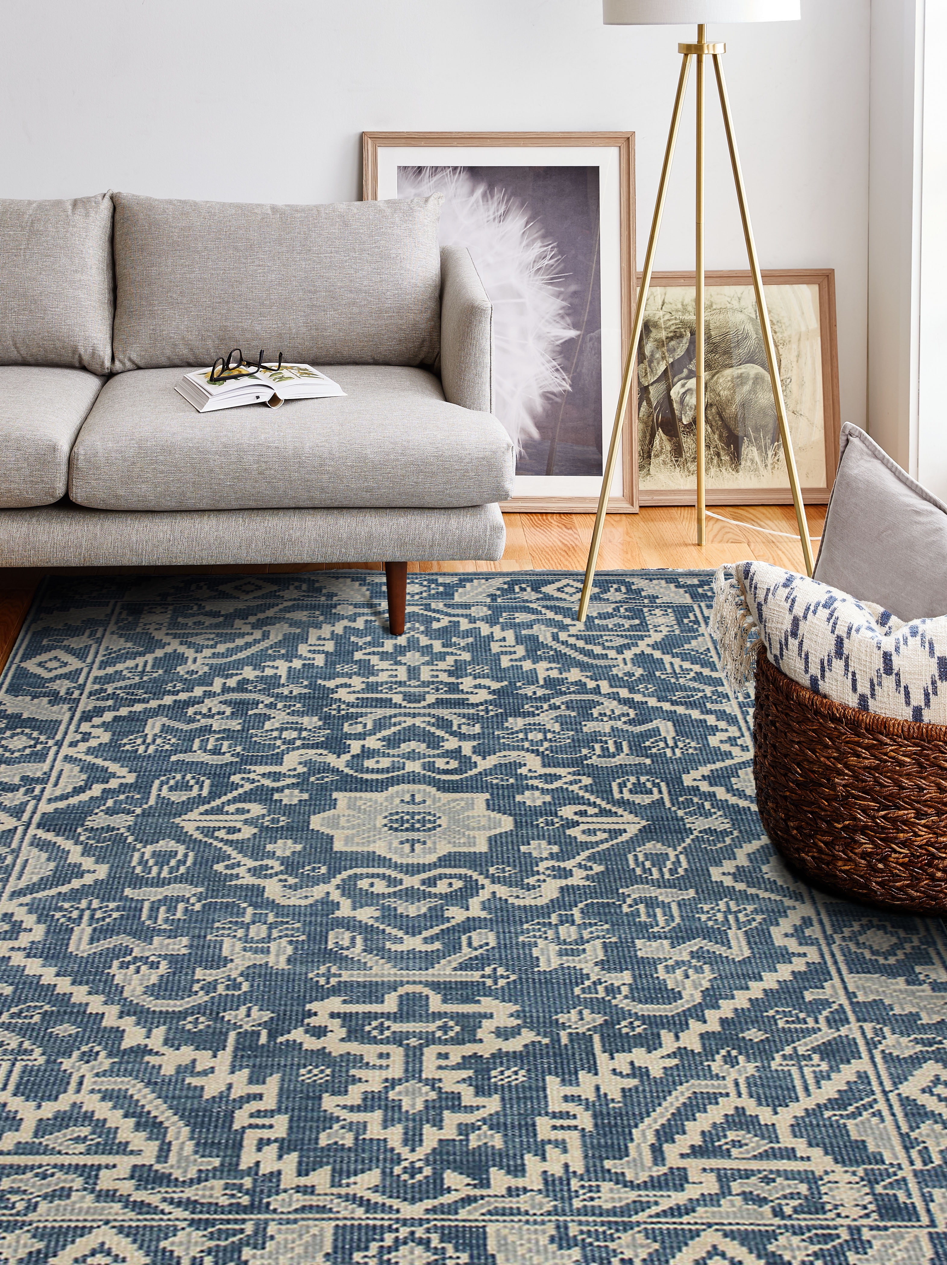 Palmyra Blue and Beige Floral Area Rug 7.6X9.6