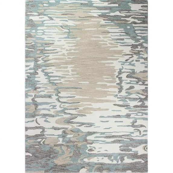 Bashian R129-IVAQ-6X9-HG383 5 ft. 6 in. x 8 ft. 6 in. Greenwich Contemporary Wool & Viscose Hand Tufted Area Rug, Ivory & Aqua