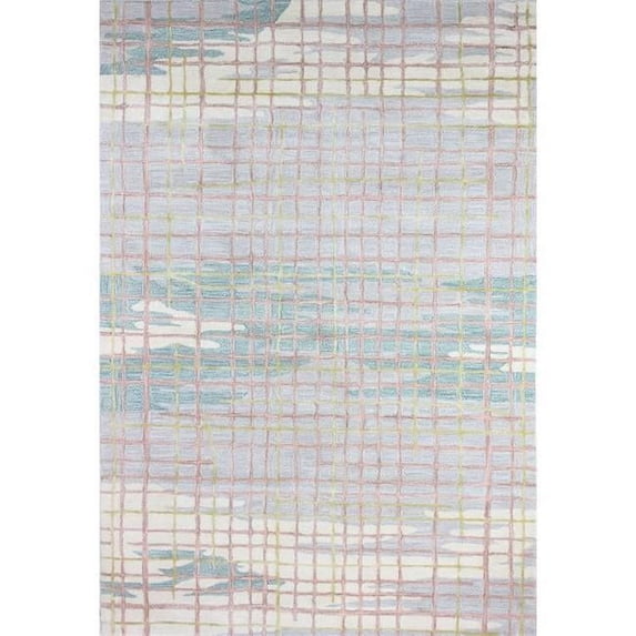Bashian R129-IVTE-8X10-HG364 7 ft. 9 in. x 9 ft. 9 in. Greenwich Contemporary Wool & Viscose Hand Tufted Area Rug, Ivory & Teal
