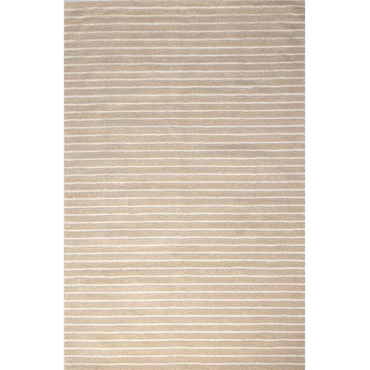 Beige and Off-White Hand Loomed Wool Rectangular Rug