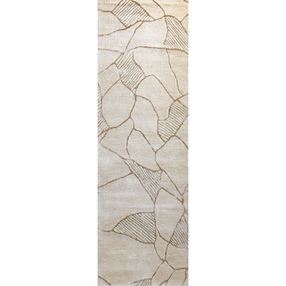 Bashian Rugs 30 x 96" Runner Contemporary Wool Area Rug in Beige