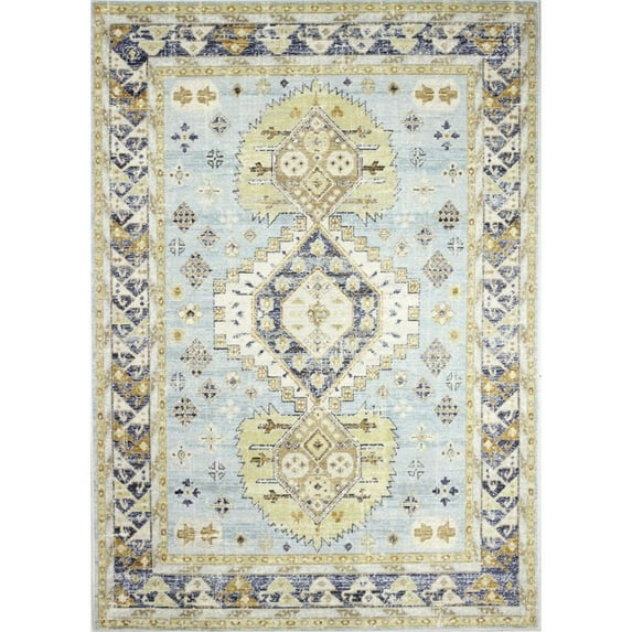 Bashian S236-AQ-5X7.6-SR704 5 ft. 1 in. x 7 ft. 6 in. Sorrento Collection Transitional Polypropylene Power Loom Area Rug, Aqua
