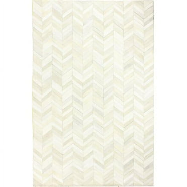 Bashian  Santa Fe Collection Chevron Contemporary Leather Hand Stitched Area Rug - White - 5 x 8 ft.