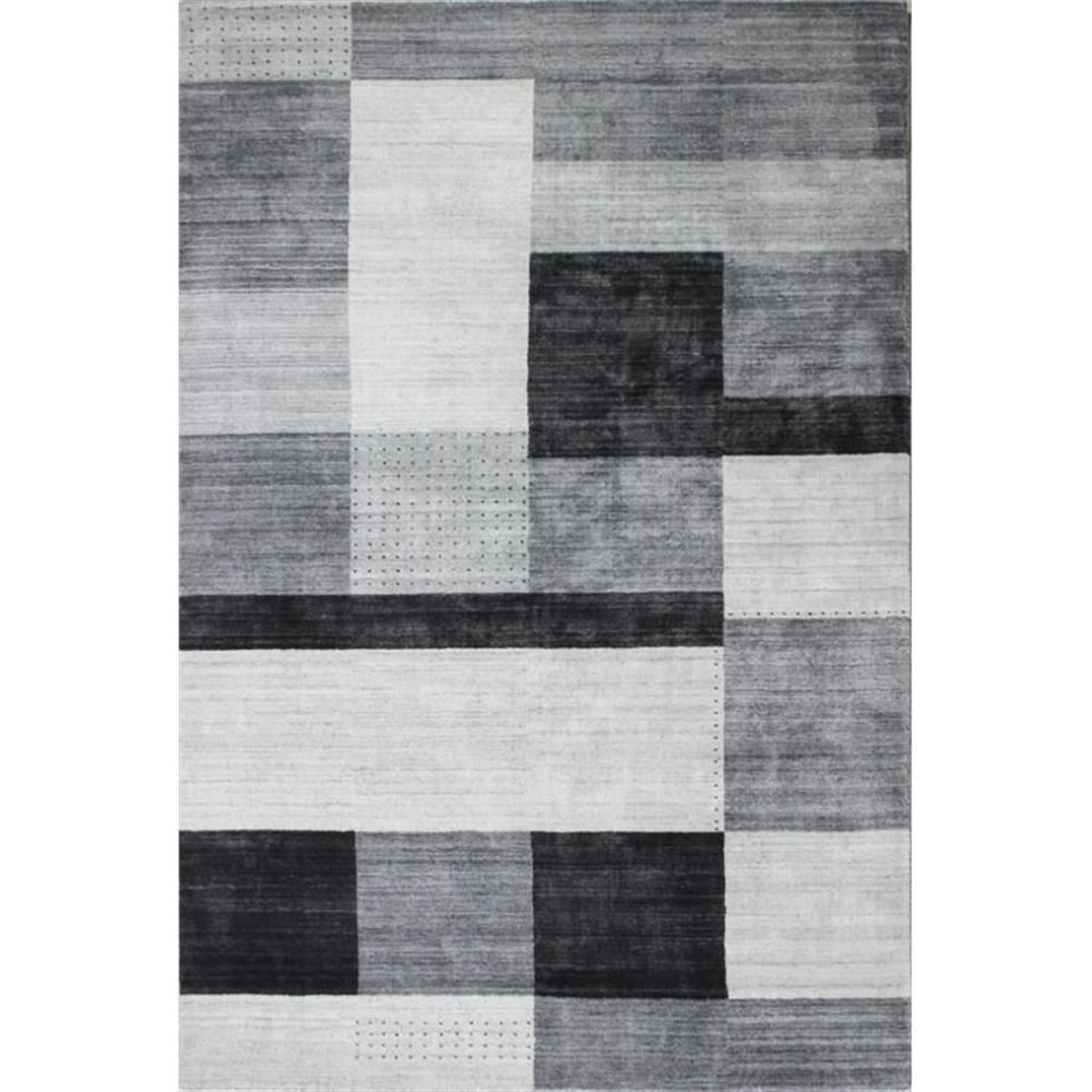 Ivory and Gray Handwoven Geometric Wool-Viscose Blend Area Rug 7'9" x 9'9"