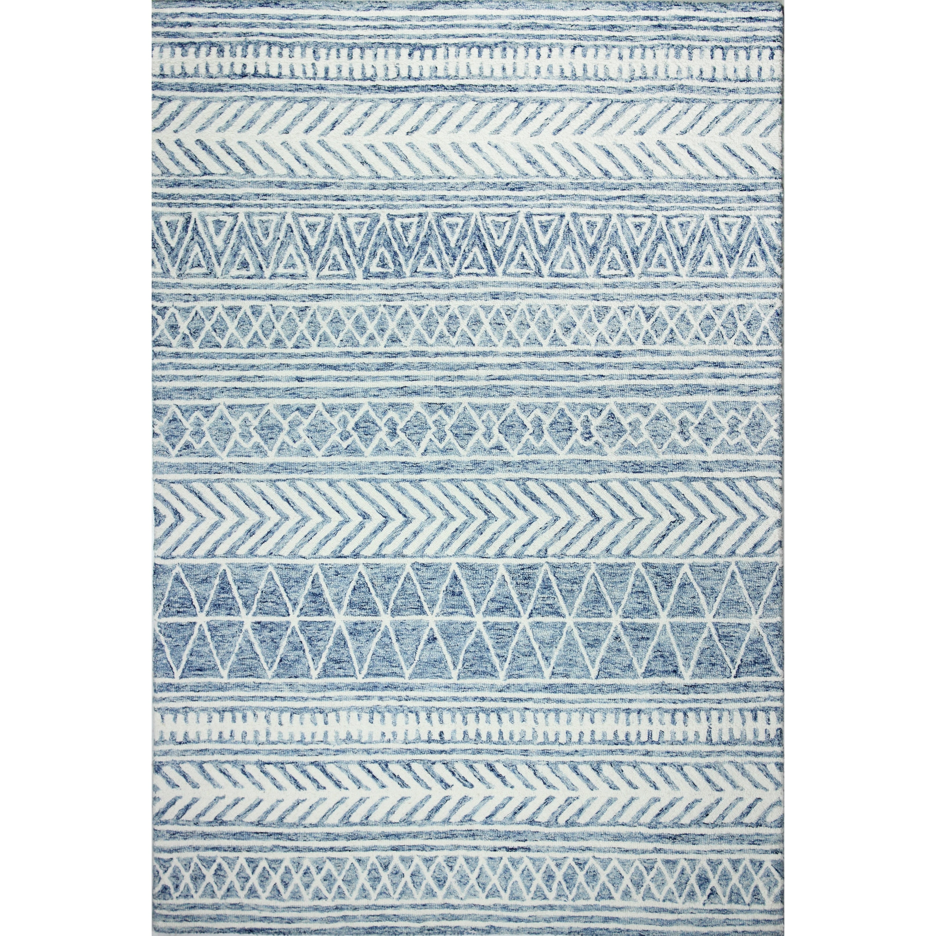 Handmade Tufted Denim Wool Geometric Runner Rug