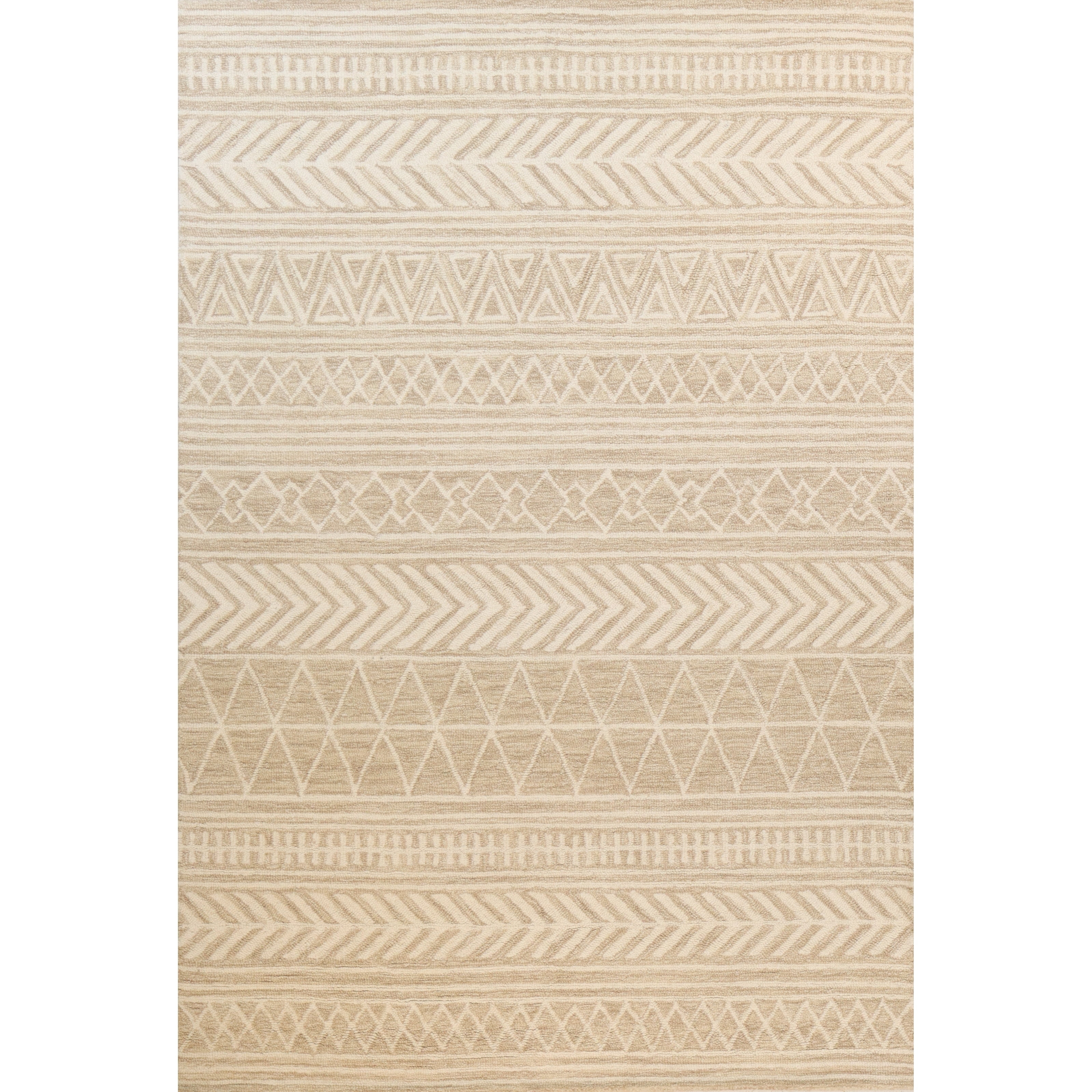 Beige Wool Handmade Tufted Geometric 5' x 7' Area Rug