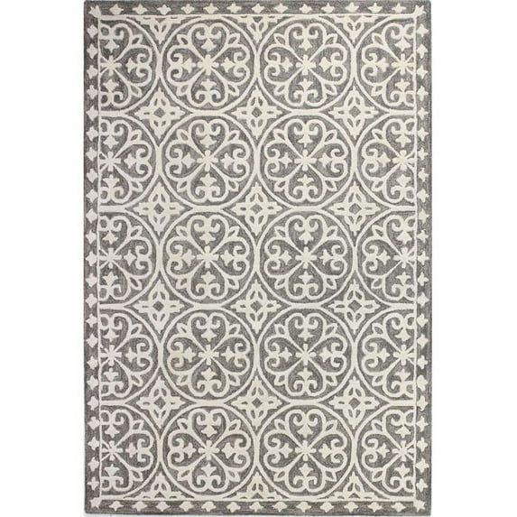 Bashian Verona Collection Floral Transitional 100 Percent Wool Hand Tufted Area Rug - Grey - 8 ft. 6 in. x 11 ft. 6 in.