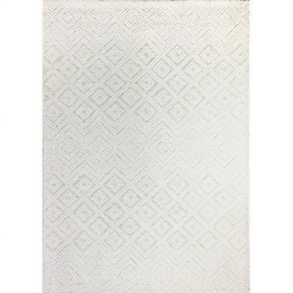 Bashian Verona Geometric Transitional 100 Percent Wool Hand Tufted Rectangle Area Rug - White - 5 ft. x 7 ft. 6 in.