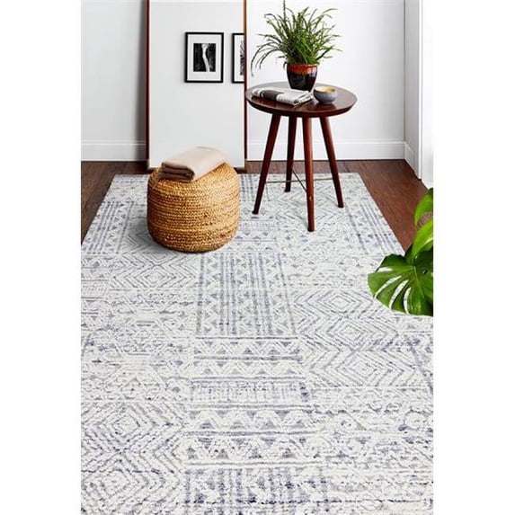 Bashian R130-IVBL-5X7.6-LC158 5 ft. x 7 ft. 6 in. Verona Collection Transitional 100 Percent Wool Hand Tufted Area Rug, Ivy & Blue