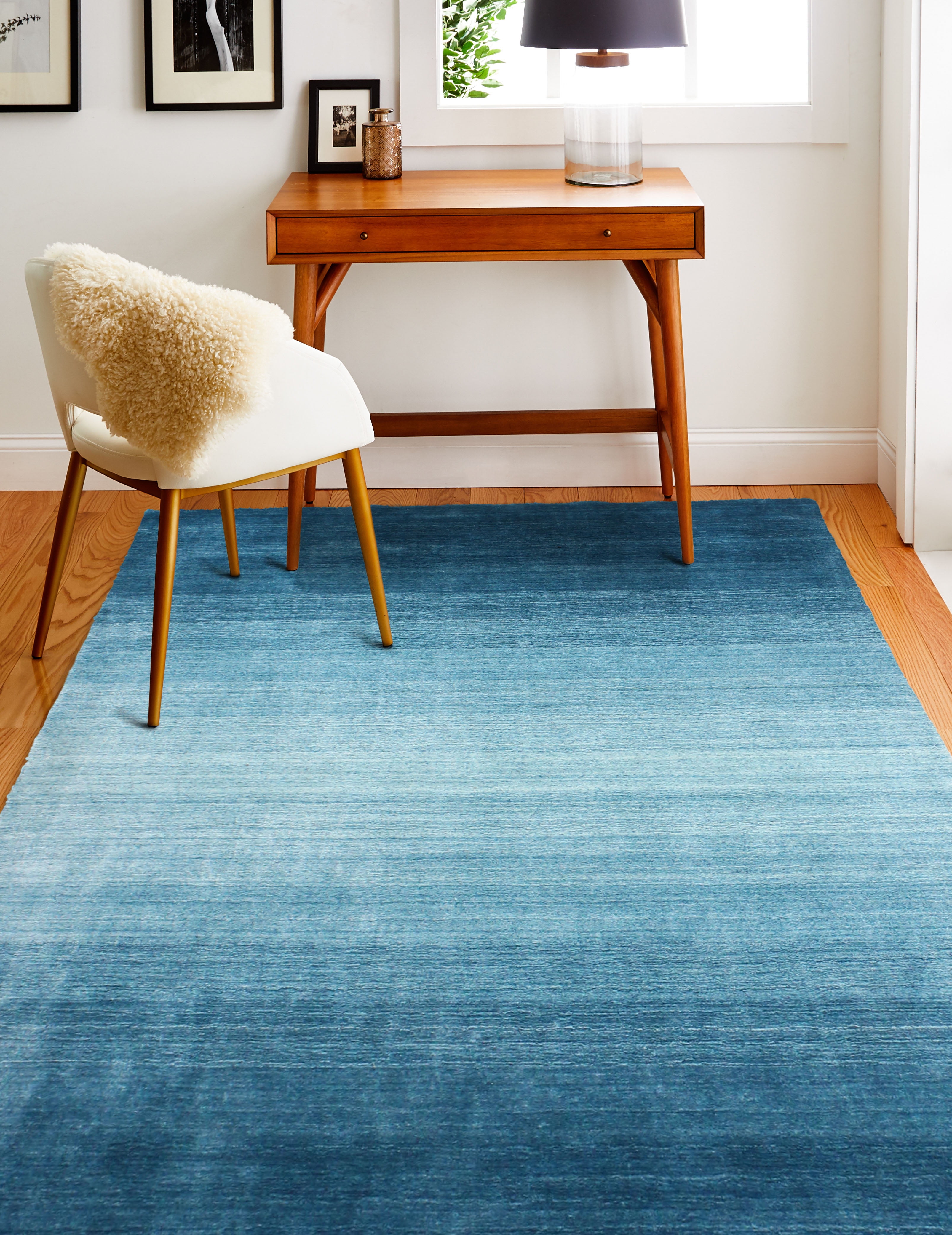 Handmade Turquoise Wool and Viscose 9' x 12' Area Rug