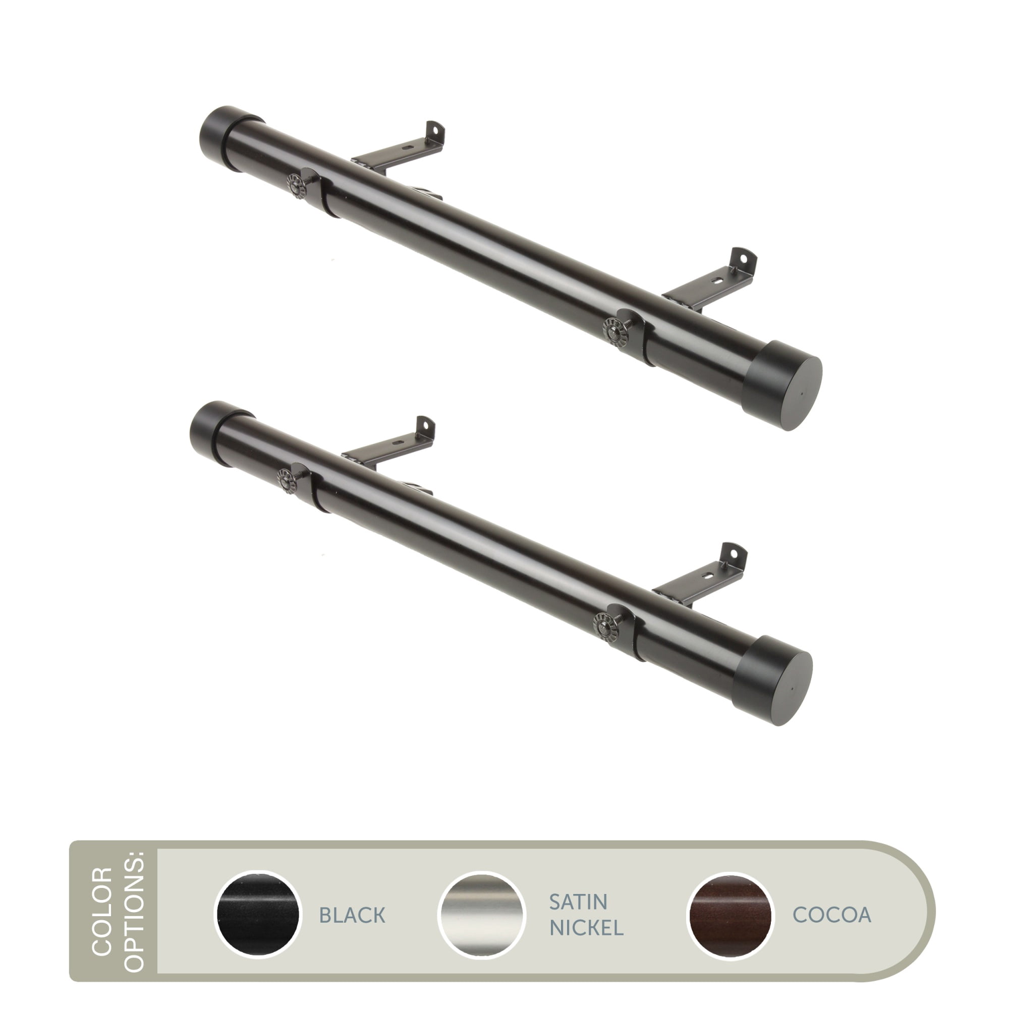 Basic 1.5 inch Side Curtain Rod 12-20 inch long (Set of 2) - Black