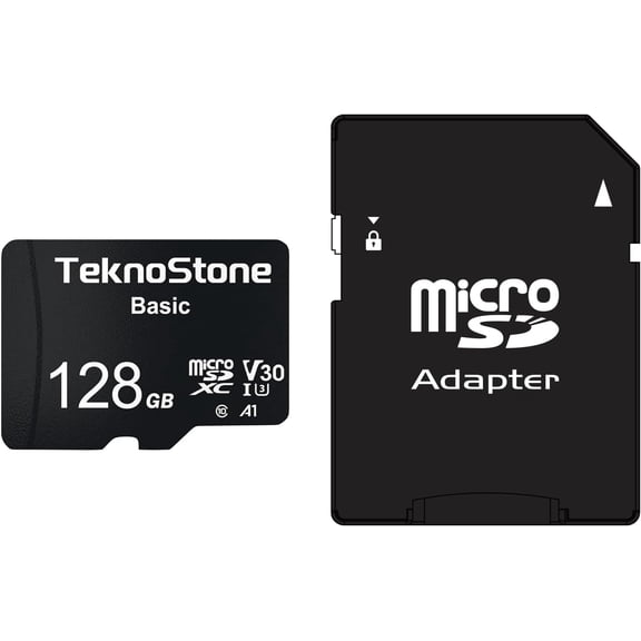 Basic 128GB MicroSDXC Flash Memory with Adapter 90MB/s Read 50MB/s Write UHS-I C10 U3 V30 A1 Rated HD Support TF Card for Dashcams Security Cameras Tablets Phones Drone Console (1 Pack)