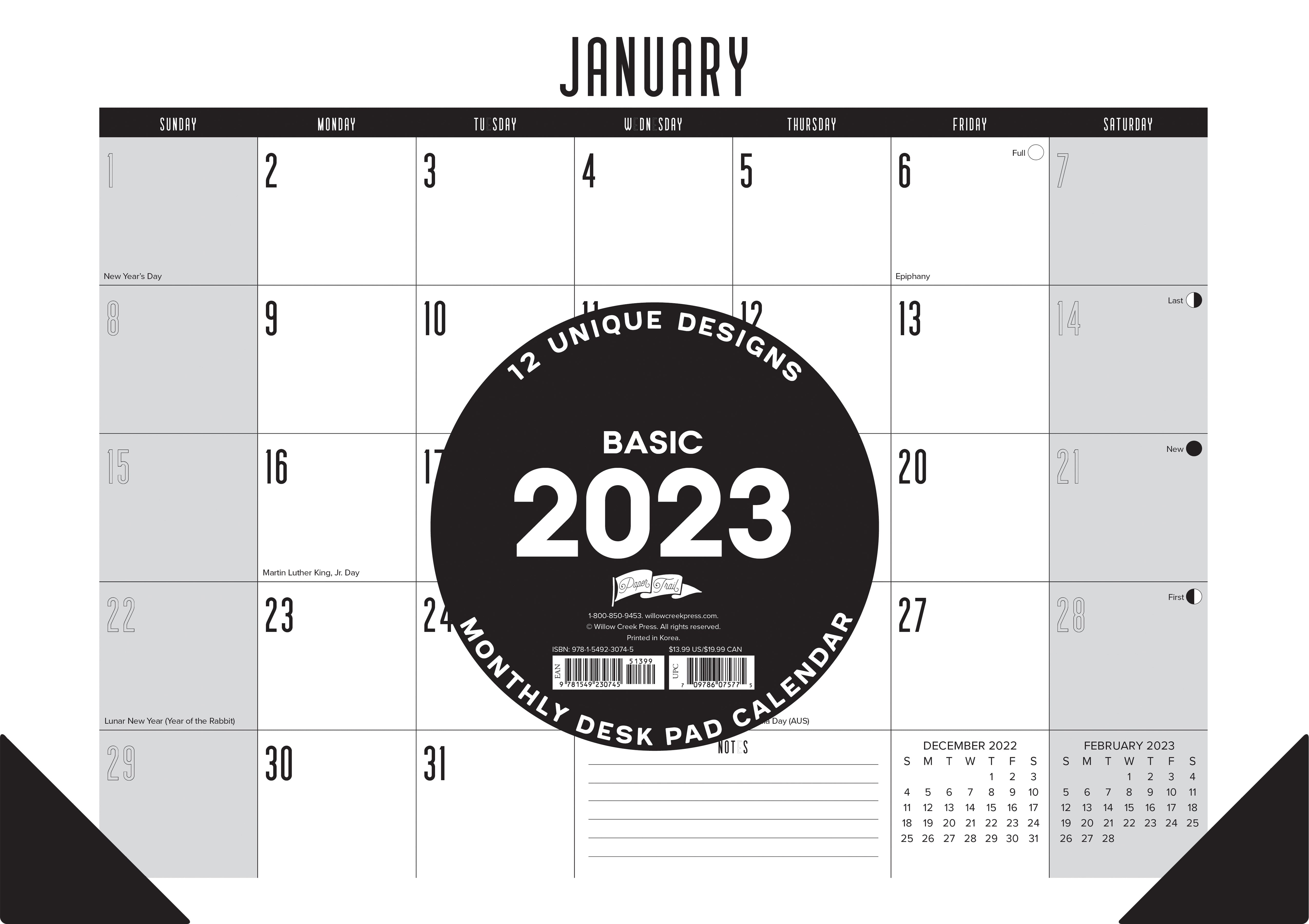 Basic 2023 17" x 12" Small Monthly Deskpad