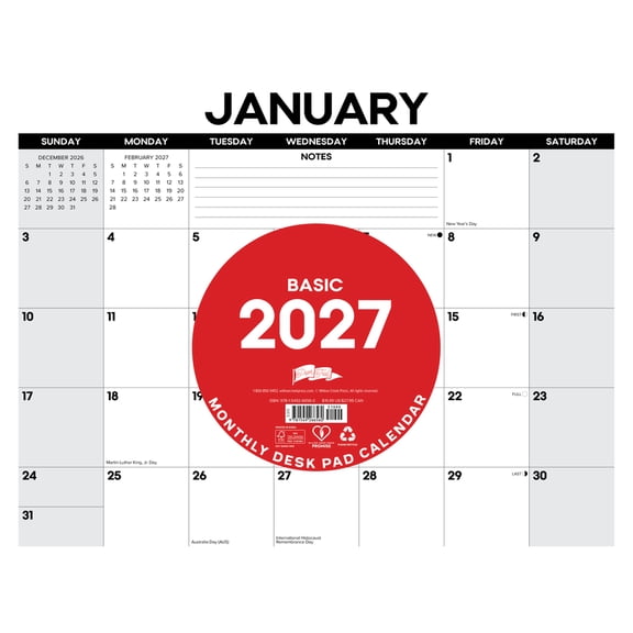 Basic 2027 22 X 17 Large Monthly Deskpad, (Paperback)