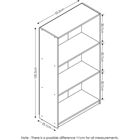 Basic 3-Tier Bookcase Storage Shelves and End Table Set, French Oak Grey