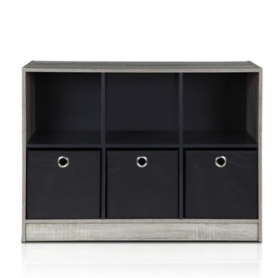 Basic 3 x 2 in. Bookcase Storage with Bins, French Oak Grey & Black