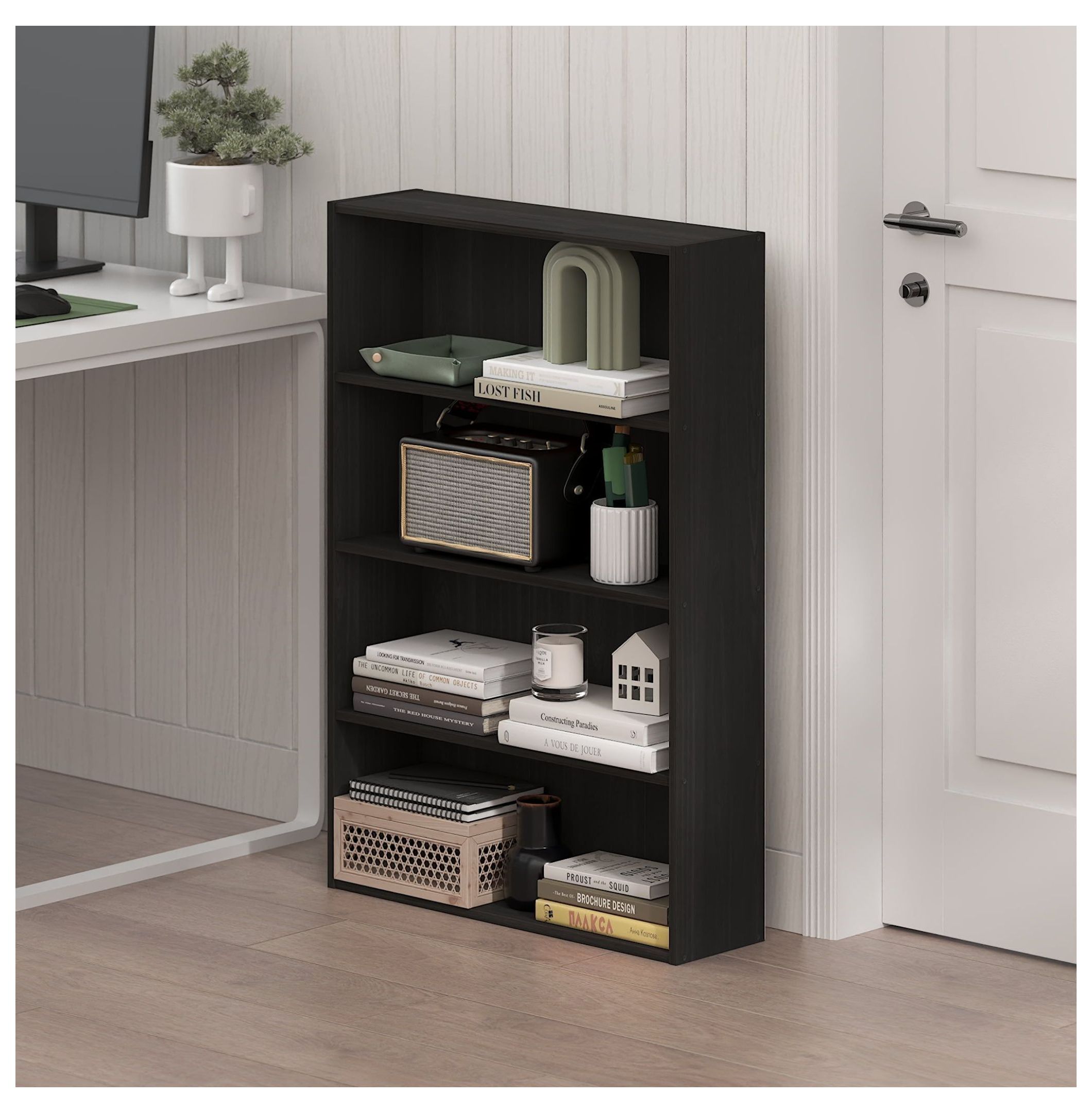 Basic 4-Tier Open Shelf Bookcase, Bookshelf, Storage Organizer, 6 x 24 ...