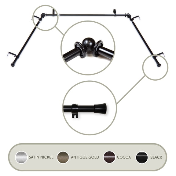 Contemporary Home Living 144" Black Basic Adjustable Bay Window Curtain Rod