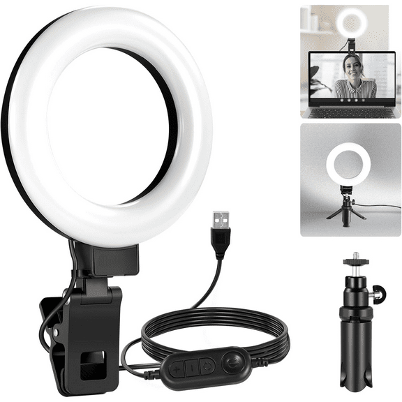 Basic 5" Ring Light for Video Conference Lighting, Clip on Light Kit with Desk Tripod Stand for Monitor Laptop Computer Zoom Call Live Streaming Remote Working Learning Video Recording, BR60