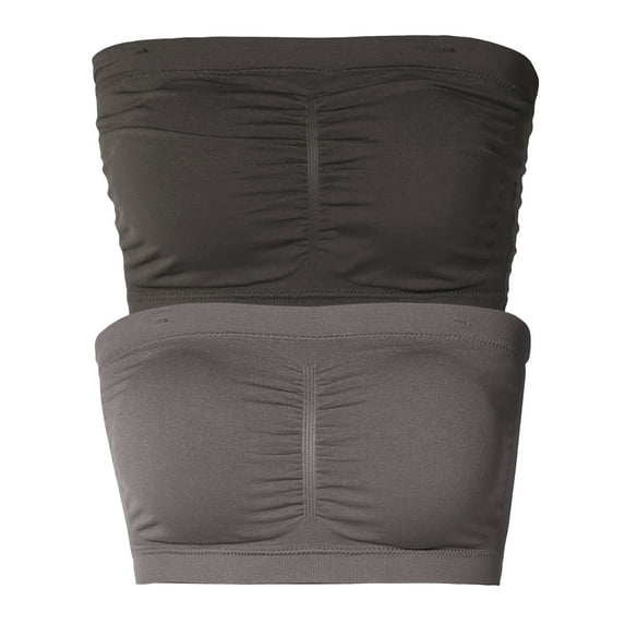 Basic 7" Seamless Padded One Size Tube Top Sports & Fitness Bra Bandeau (2Pack: Ash Grey/Mid Grey)
