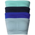 thumbnail image 1 of Basic 7" Seamless Padded One Size Tube Top Sports & Fitness Bra Bandeau (4PK: Ash Mint/Navy/Denim Blue/Blue Grey, One Size Fits All(S-L)), 1 of 4