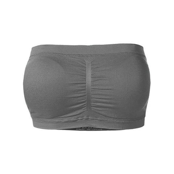 Basic 7" Seamless Padded One Size Tube Top Sports & Fitness Bra Bandeau (Charcoal)