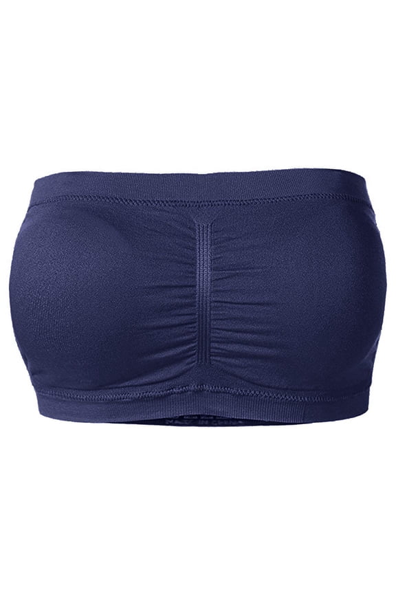 Basic 7" Seamless Padded One Size Tube Top Sports & Fitness Bra Bandeau (Navy)
