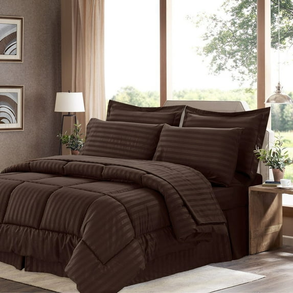 Basic 8-Piece Down Alternative Bed in a Bag Comforter Set - King, Brown