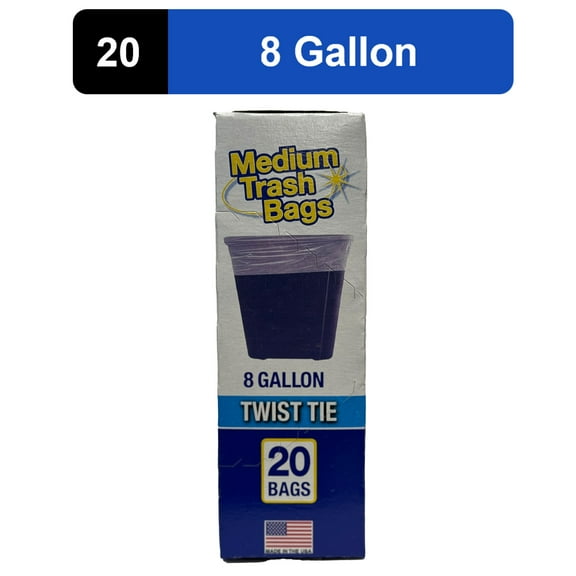 Basic Medium Trash Bags, 8 Gallon, Twist Tie, 20 Bags