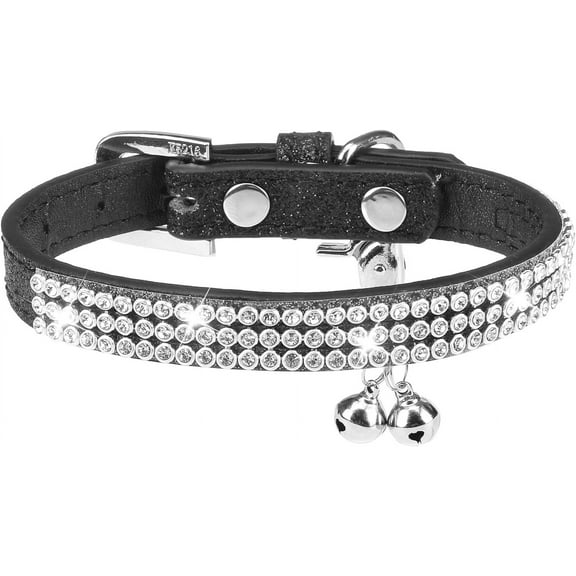 Basic Adjustable Cat Collar with Bling Diamante and Double Bells, for Kitten and Small Puppy, Fashion and Shining
