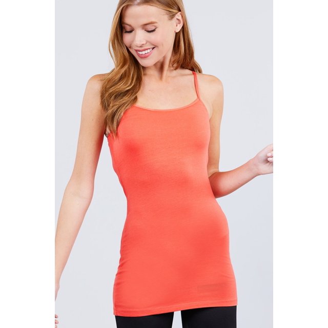 Basic Adjustable Spaghetti Strap Tunic Cami W/ Shelf Bra