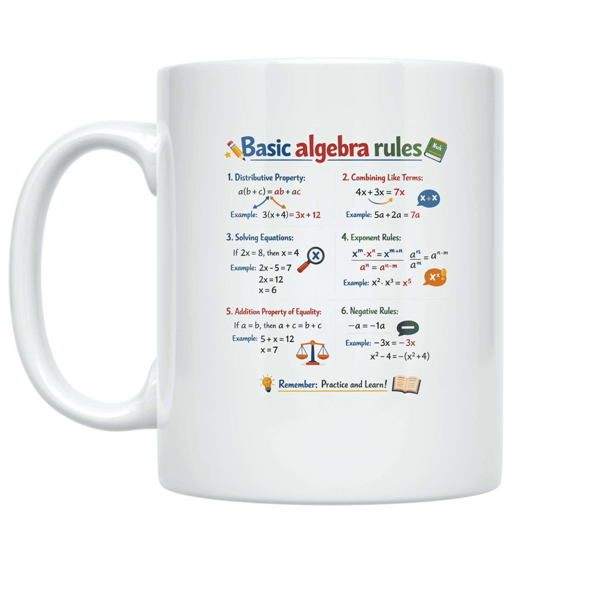 Basic Algebra Rules Instructional Design - Math Student - 11 oz Ceramic ...