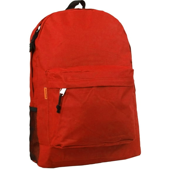 Basic Backpack 18 inch Simple Student School Bookbag Classic Daypack w/ Side Mesh Pocket Red