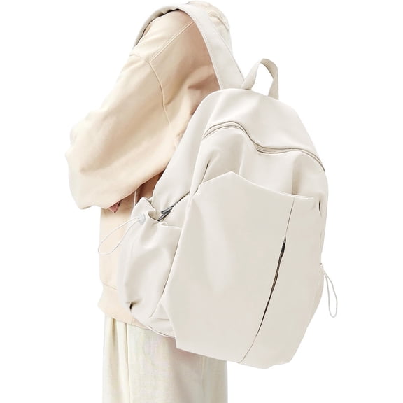 Basic Backpack for High School Women Men, Simple Bookbag Lightweight Casual Daypack College Backpack Waterproof School Bag Carry on Laptop Backpack Daily Rucksack, Beige