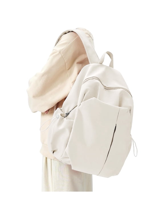 Basic Backpack for High School Women Men, Simple Bookbag Lightweight Casual Daypack College Backpack Waterproof School Bag Carry on Laptop Backpack Daily Rucksack, Beige