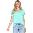 thumbnail image 1 of Basic Bae Bamboo Notched Ruffled T Shirt Women’s Short Sleeve Soft Stylish Eco Friendly Top, 1 of 11