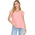 thumbnail image 1 of Basic Bae Bamboo Notched Ruffled T Shirt Women’s Short Sleeve Soft Stylish Eco Friendly Top, 1 of 10
