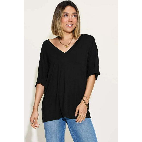 Basic Bae Full Size Bamboo V-Neck Drop Shoulder T-Shirt
