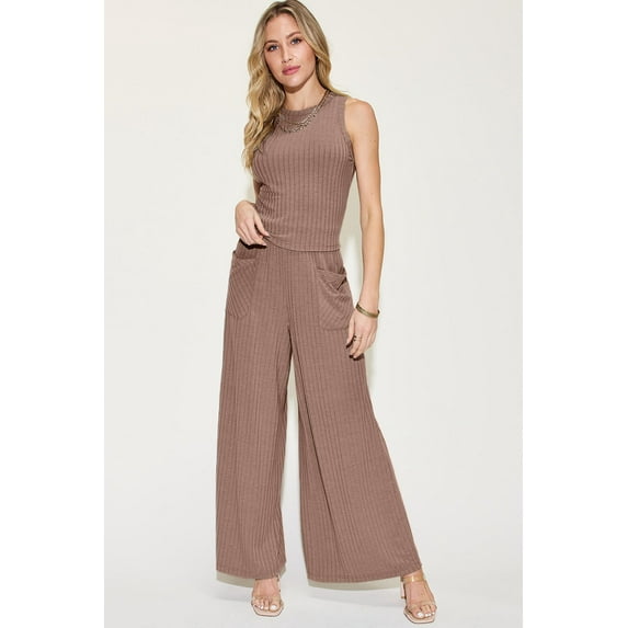 Basic Bae Full Size Ribbed Tank and Wide Leg Pants Set - Walmart.com