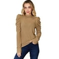 thumbnail image 1 of Basic Bae Ribbed Mock Neck T-Shirt Women’s Puff Sleeve Stylish Comfortable Trendy Top, 1 of 10