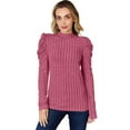 thumbnail image 1 of Basic Bae Ribbed Mock Neck T-Shirt Women’s Puff Sleeve Stylish Comfortable Trendy Top, 1 of 11