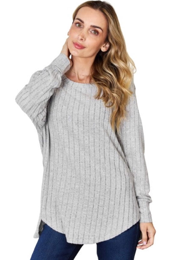 Basic Bae Ribbed Round Neck Slit T Shirt Women’s Stylish Comfortable Casual Trendy Top