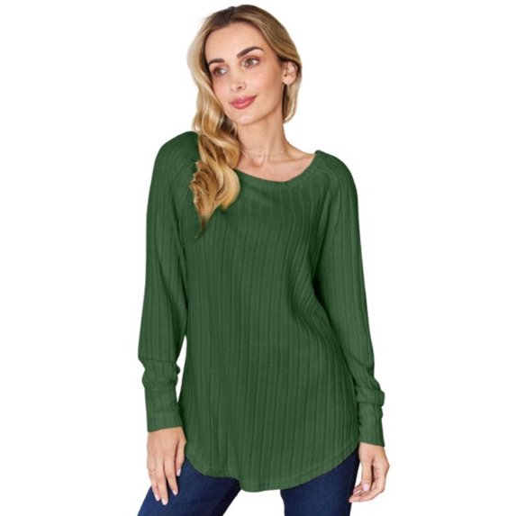 Basic Bae Ribbed Round Neck Slit T Shirt Women’s Stylish Comfortable Casual Trendy Top