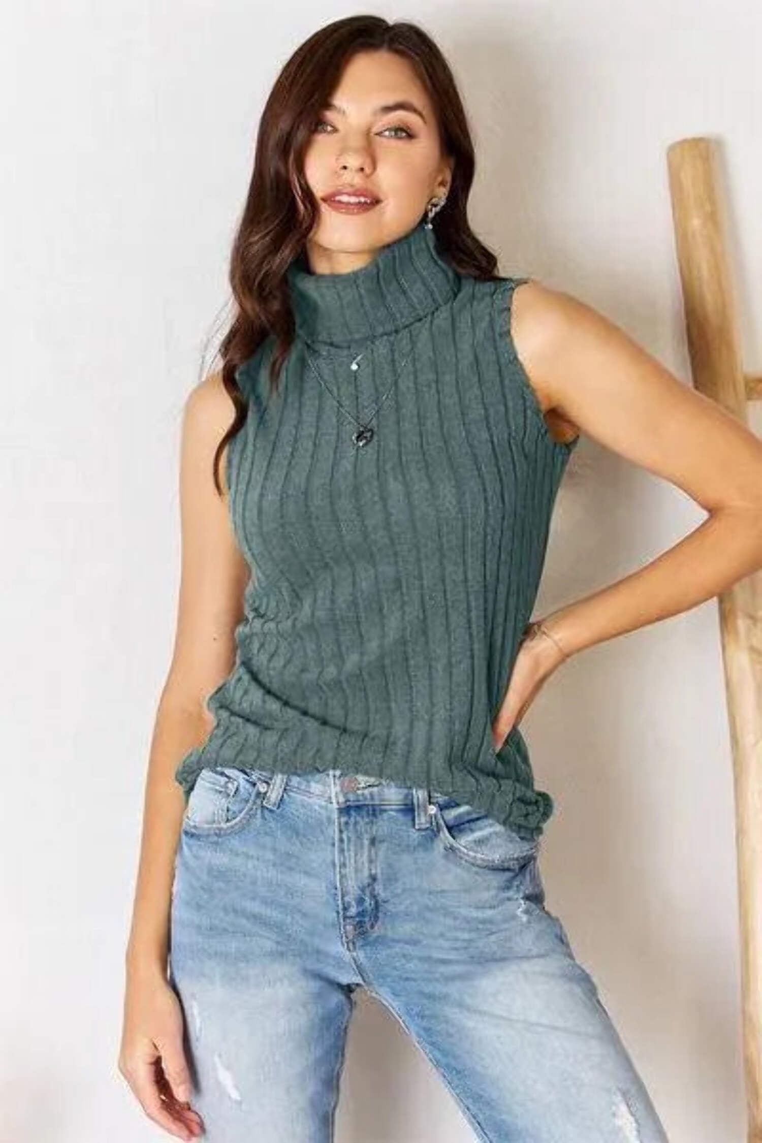 Basic Bae Ribbed Turtleneck Tank - Walmart.com