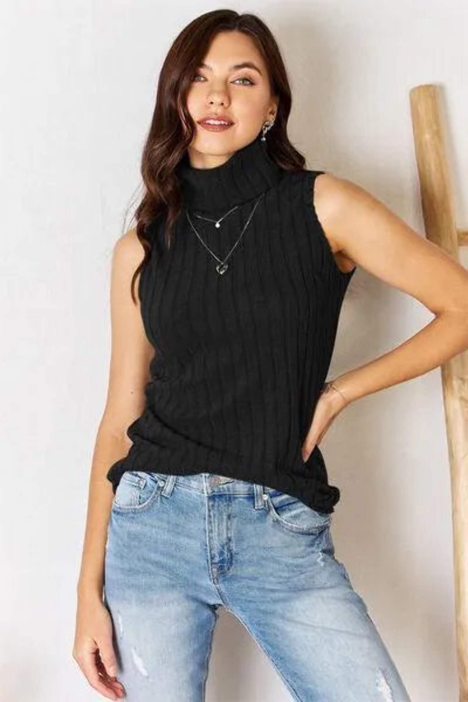 Basic Bae Ribbed Turtleneck Tank - Walmart.com