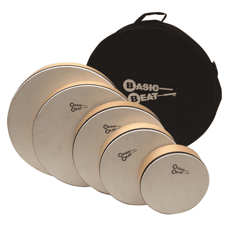 Basic Beat BBSETP Set of Five - Assorted 8" to 16" Diameter Frame Drums with Unique Pitches, Maple Wood Shells, Synthetic Heads, and Zippered Carrying Bag Included