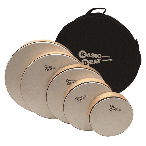 Basic Beat BBSETP Set of Five - Assorted 8" to 16" Diameter Frame Drums with Unique Pitches, Maple Wood Shells, Synthetic Heads, and Zippered Carrying Bag Included