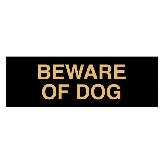 Basic Beware Of Dog Sign (Black /Gold) - Small